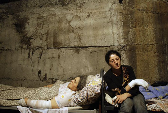 Wounded South Ossetians in a hospital shelter in Tshinvali 