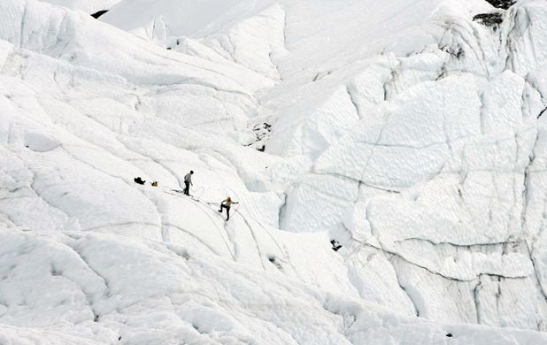 Palmer, Alaska: Hikers walk on the Matanuska glacier