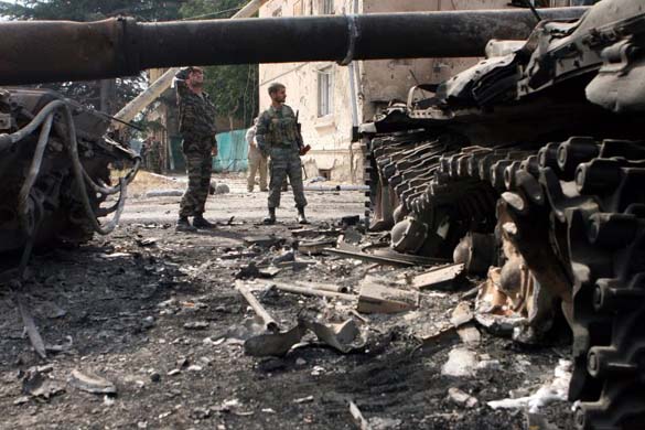 A destroyed Georgian tank
