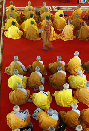 Evry, France: Buddhist monks attend the blessing of a new temple by Tibetan spiritual leader Dalai Lama