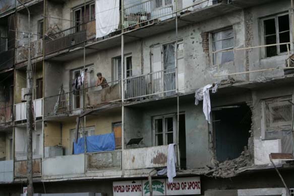 Damaged building in South Ossetia