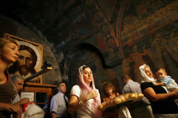 Sofia, Bulgaria: Georgian women attend a prayer in Bachkovo monastery