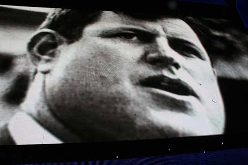 Edward Kennedy on a screen