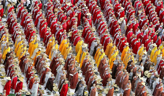Seoul, South Korea: Buddhist monks participate in a rally against government policy in front of Seoul City Hall