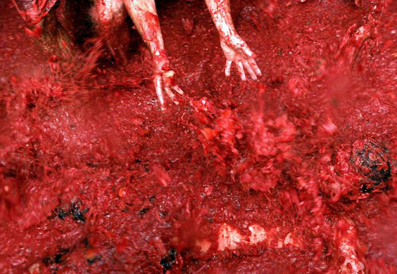 Bunol, Spain: Participants during 'Tomatina', a traditional festival where people throw tomatoes at each other