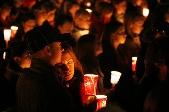 Students take part in a vigil at Virginia Tech