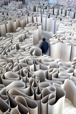'The Labyrinth', a maze of 2100 meters of cardboard created by Michelangelo Pistolleto at Galleria Continua