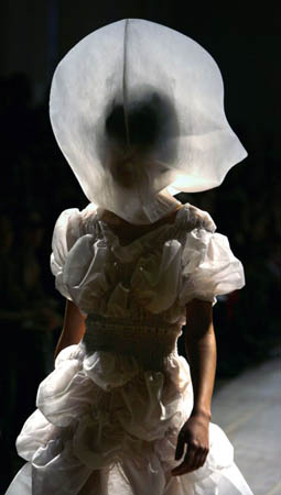 A model wears a creation by Dai Fujiwara