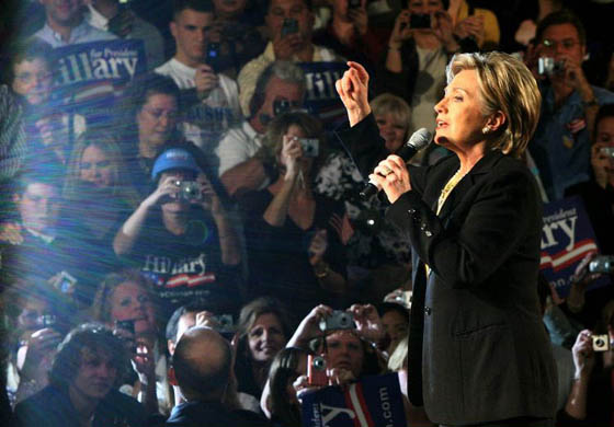 Hillary Clinton speaks during a post primary campaign rally