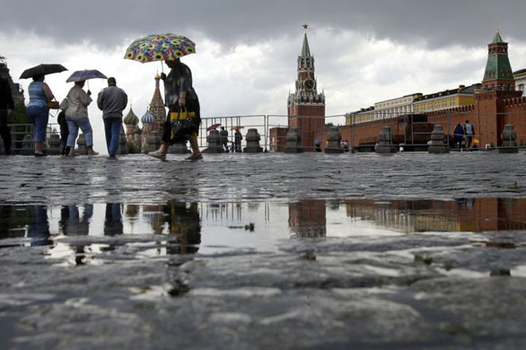 Moscow, Russia: People walk in the rain