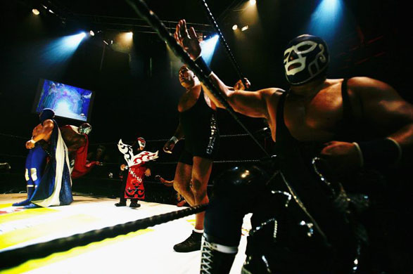 London, UK: Mexican Lucha Libre wrestlers prepare fir their performance at the Roundhouse theatre