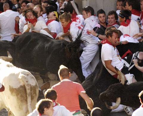 Participants are charged by the bulls