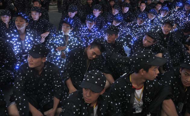 men wearing suits with lights
