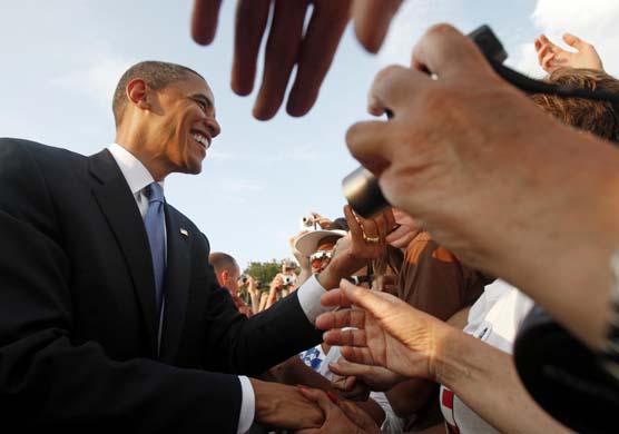 Barack Obama greets supporters in Berlin