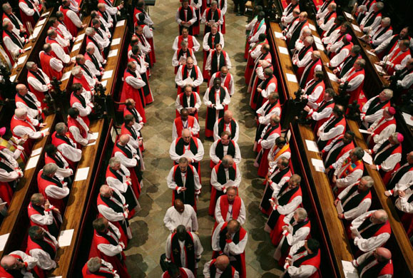 Canterbury, UK: Anglican bishops from around the world proceed out of  Canterbury Cathedral after a service to mark the opening of the Lambeth Conference