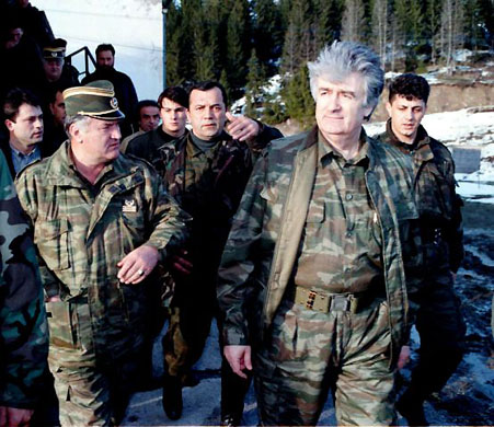 April 1995, Vlasic mountain, Bosnia: Radovan Karadzic and his general Ratko Mladic