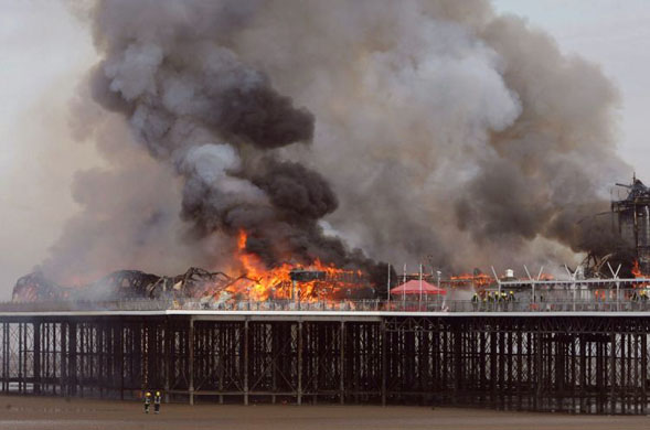 Weston-Super-Mare, UK: A fire at the Grand Pier