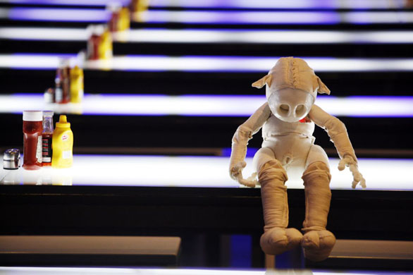 London, UK: The Heart Robot, a flexible plastic robot designed to react emotionally to being scared or cuddled