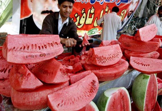 Watermelons on a roadside stall