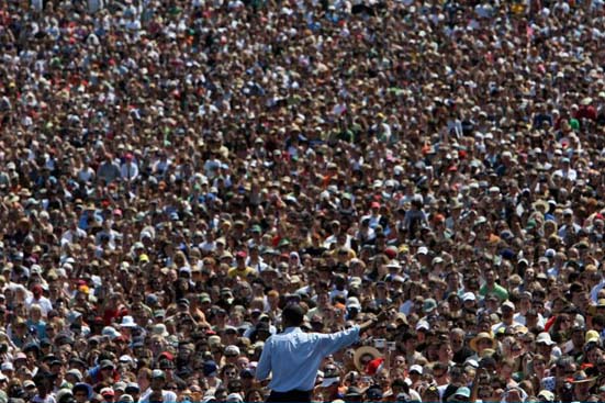 Obama addresses a large crowd