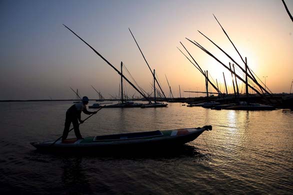 A fisherman on a lake in Egypt