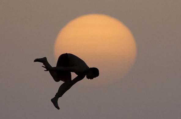 Diver at sunset