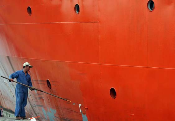 Ship painting in Indonesia