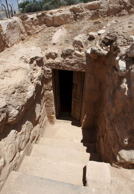 Entrance of the cave under an old church in town of Rehab