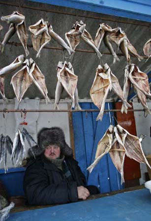 Fish seller in Siberia