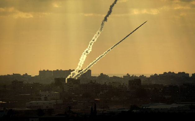 Two rockets are launched from Gaza City towards Israeli towns