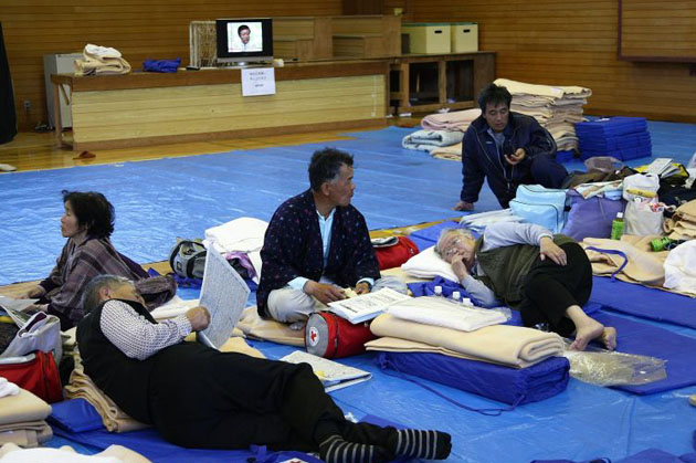 Residents take shelter in a school following an earthquake in Ichinoseki