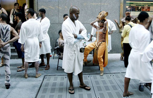 New York, US: Performers wait on the street before the start of the 62nd annual Tony Awards