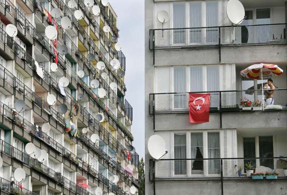 Turkish flags hang from balconies in Berlin