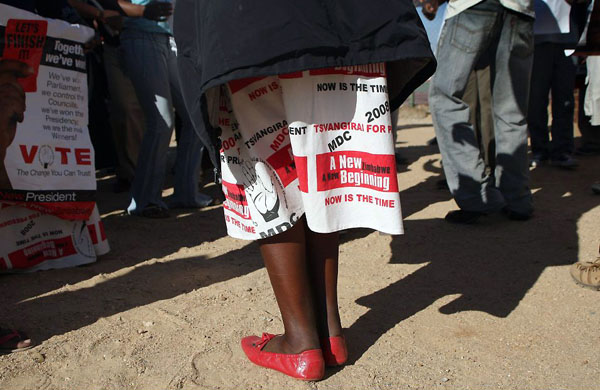 Bulawayo, Zimbabwe: A supporter of opposition leader Morgan Tsvangirai at a campaign rally