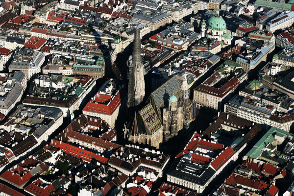 Vienna, Austria: A view of Vienna showing St Stephen's Cathedral from the UEFA European Football Championship hot air balloon