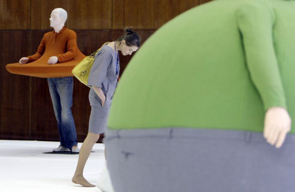 Moscow, Russia: Sculptures by Erwin Wurm during his 'Keep a cool head' exhibition