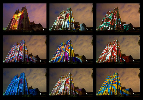 Washington, US: A series showing the National Cathedral illuminated by Gerry Hofstetter during a media preview of his 'Lighting to Unite' project