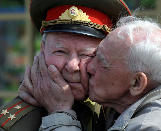 Moscow, Russia: World War II veterans greet each other during Victory Day celebrations in Gorky Park