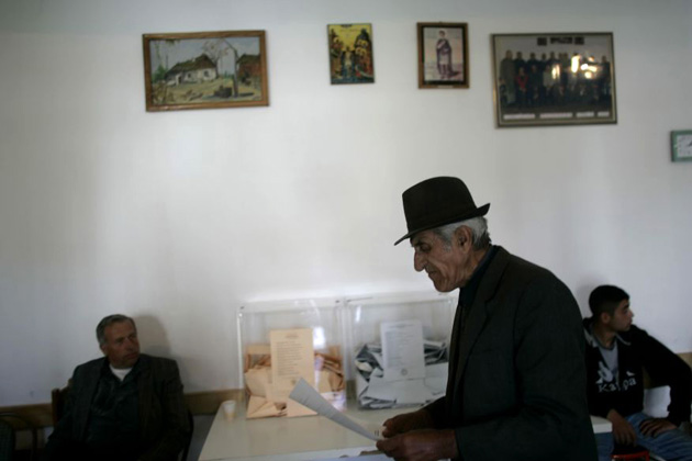 A voter in Serbia