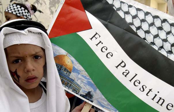 A child waves a Palestinian flag
