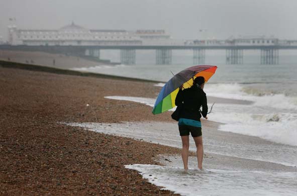 Brighton beach in the rain