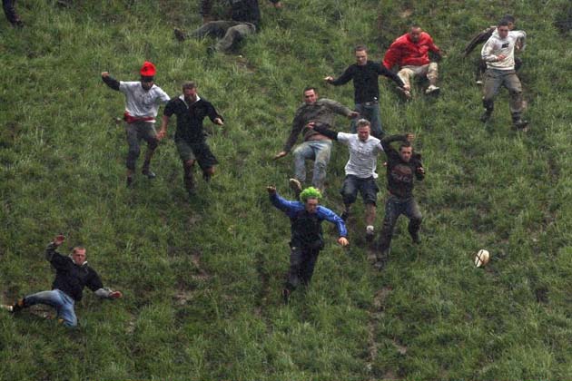 Cheese rolling festival in the rain
