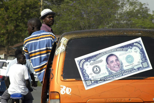 The image of Barack Obama is seen on the back of a minibus  in Kenya 