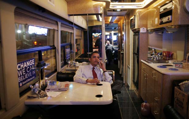 Barack Obama on a bus trip