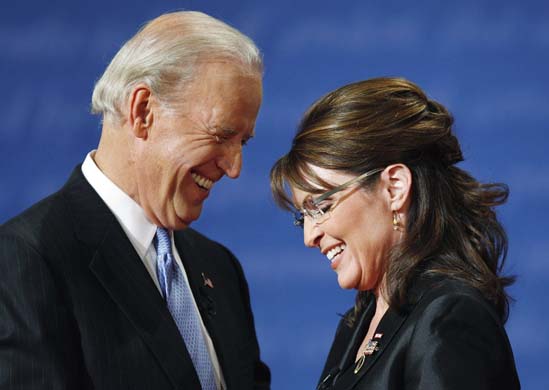 Joe Biden and Sarah Palin on stage