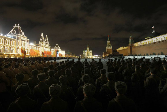 Military parade rehearsal in Red Square 