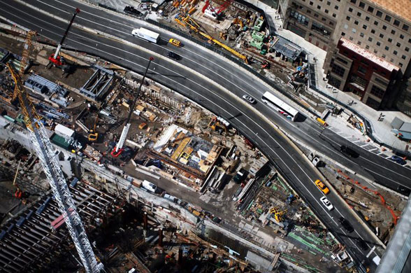 New York, US: Traffic passes Ground Zero