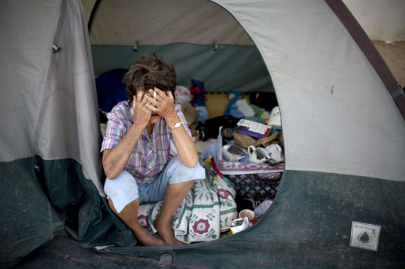 Reno, US: Barbara Lehman in a tent city for the homeless