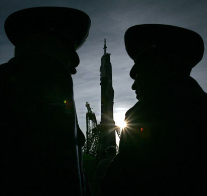 Soyuz prepares to take off from Baikonur cosmodrome, Kazakhstan