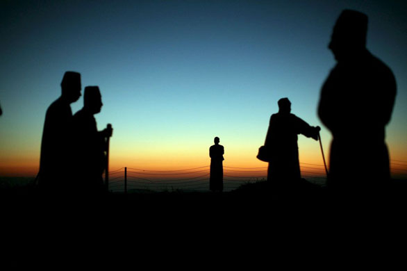 Nablus, West Bank: Members of the Samaritan community celebrate the holiday of Succot, the Feast of Tabernacles, commemorating the exodus of the Israelites from Egypt